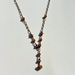 Vintage stainless steel silver brown crystal necklace